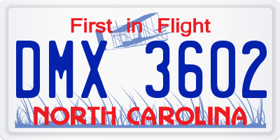 NC license plate DMX3602