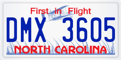 NC license plate DMX3605