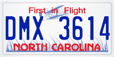 NC license plate DMX3614
