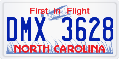 NC license plate DMX3628