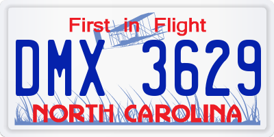 NC license plate DMX3629