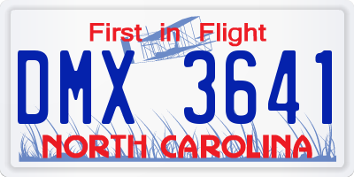 NC license plate DMX3641
