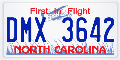 NC license plate DMX3642