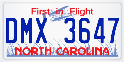 NC license plate DMX3647