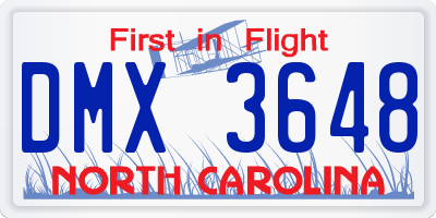 NC license plate DMX3648