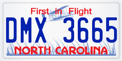 NC license plate DMX3665