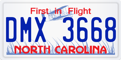 NC license plate DMX3668