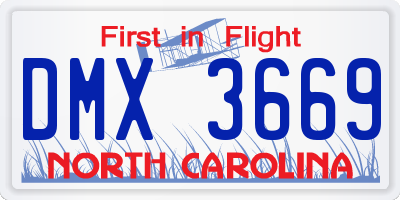 NC license plate DMX3669
