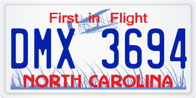 NC license plate DMX3694