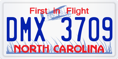 NC license plate DMX3709
