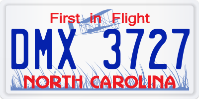 NC license plate DMX3727
