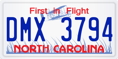 NC license plate DMX3794