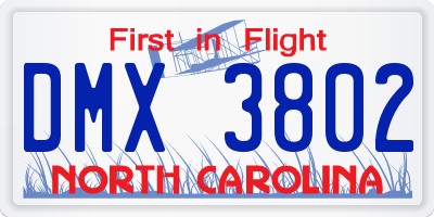 NC license plate DMX3802