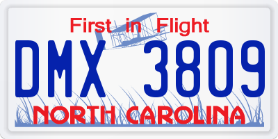 NC license plate DMX3809