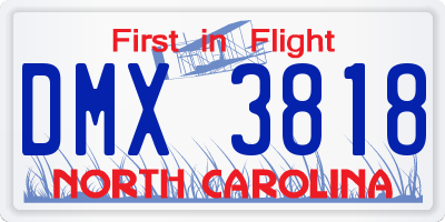 NC license plate DMX3818