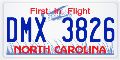 NC license plate DMX3826