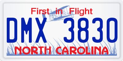 NC license plate DMX3830