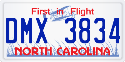 NC license plate DMX3834