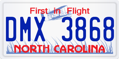 NC license plate DMX3868