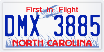 NC license plate DMX3885