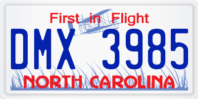 NC license plate DMX3985