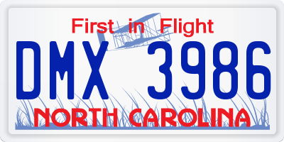 NC license plate DMX3986
