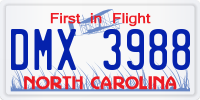 NC license plate DMX3988