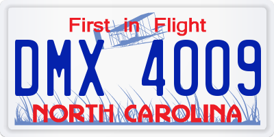 NC license plate DMX4009