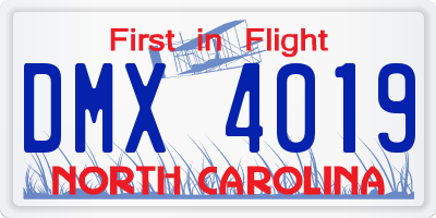 NC license plate DMX4019