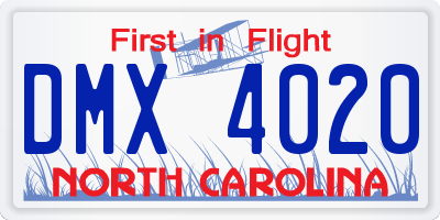 NC license plate DMX4020