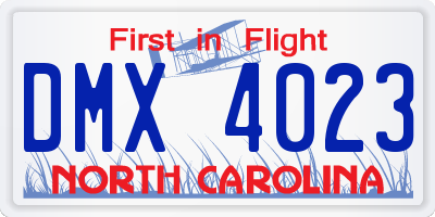 NC license plate DMX4023