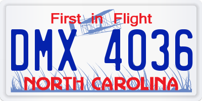 NC license plate DMX4036