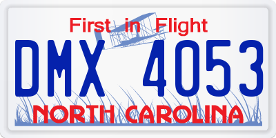 NC license plate DMX4053