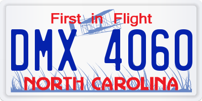 NC license plate DMX4060