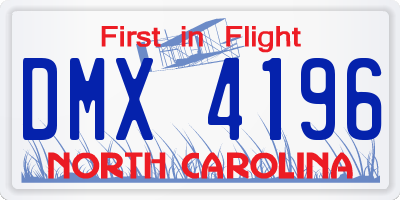 NC license plate DMX4196