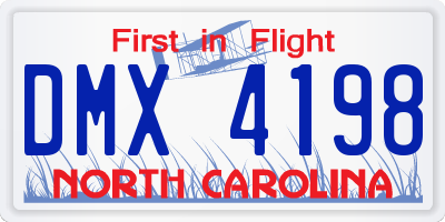 NC license plate DMX4198