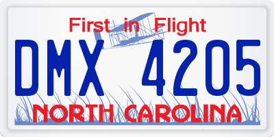 NC license plate DMX4205