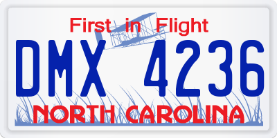 NC license plate DMX4236
