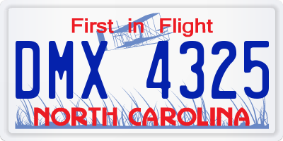 NC license plate DMX4325