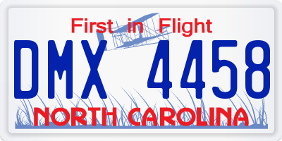 NC license plate DMX4458