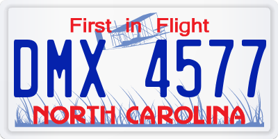 NC license plate DMX4577
