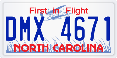 NC license plate DMX4671