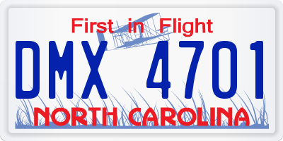 NC license plate DMX4701