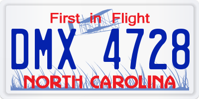 NC license plate DMX4728