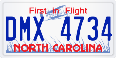 NC license plate DMX4734