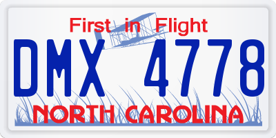 NC license plate DMX4778