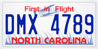 NC license plate DMX4789