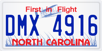NC license plate DMX4916