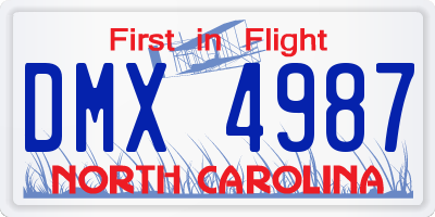 NC license plate DMX4987