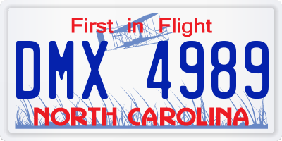 NC license plate DMX4989